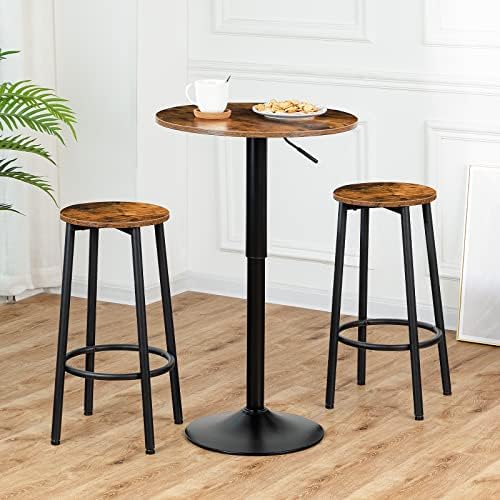 HOOBRO Bar Table, Height-Adjustable Round Pub Table 27-35.4 Inches with Sturd...