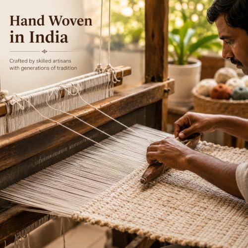 Jute Cotton Area Rug, Hand Woven Traditional Farmhouse Rug for Living Room, B...