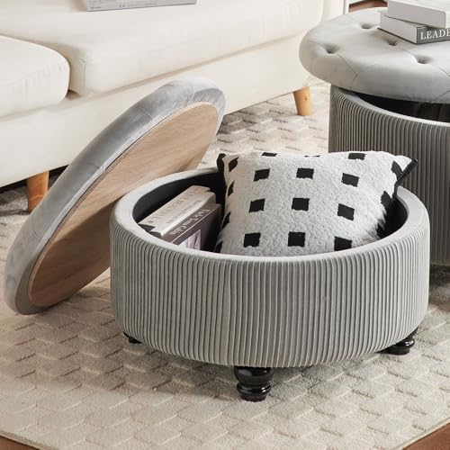 24Inch Round Storage Ottoman Coffee Table for Living Room
