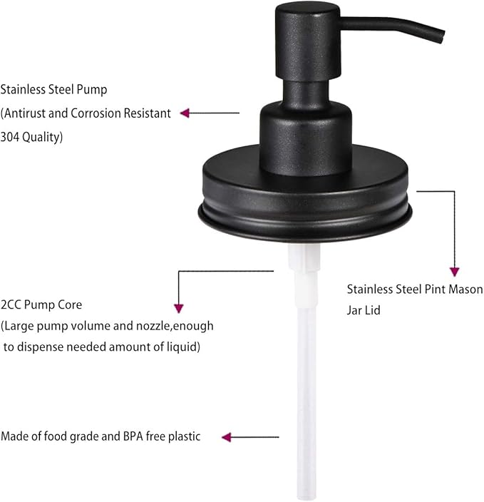 Amolliar Mason Jar Liquid Soap Dispenser Lid, 304 Stainless Steel Pump Lid - Image 4