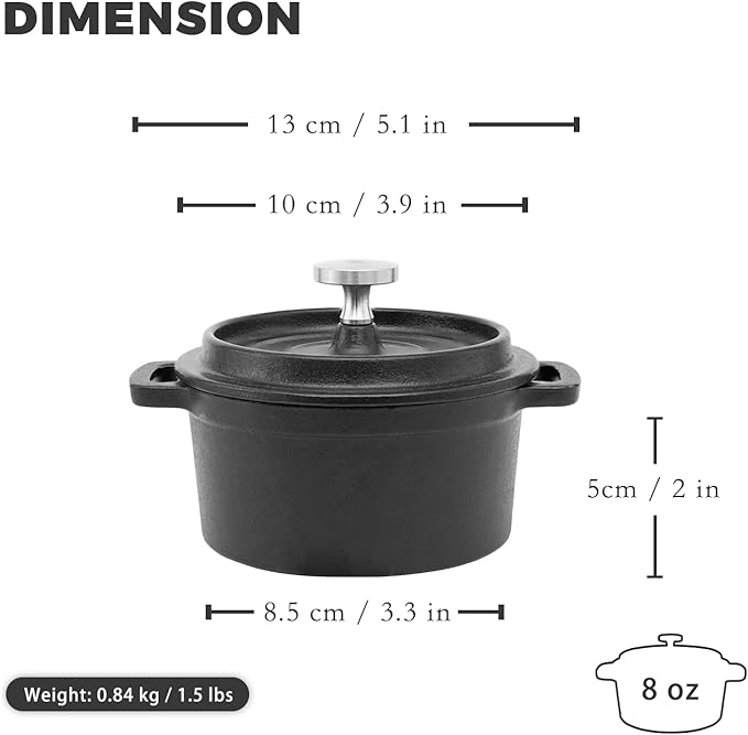 Flavehc Mini Cocotte 8 oz Pre-Seasoned Mini Dutch Oven 0.25 qt. Cast Iron - Image 3