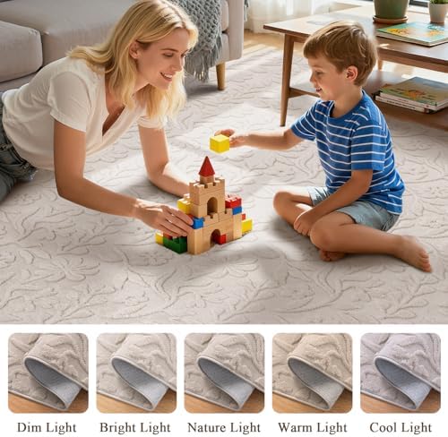 Vaukki 8x10 Area Rug for Living Room, Beige Throw Carpet for Bedroom