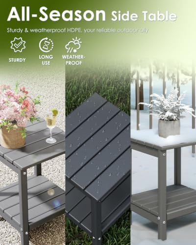 GREENVINES Adirondack-Outdoor-Side-Table | Set of 4 | 14 x 13 Inches | HDPE P...
