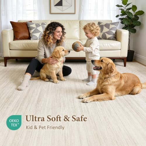 9x12 Area Rug Living Room Washable Rugs, Abstract Beige
