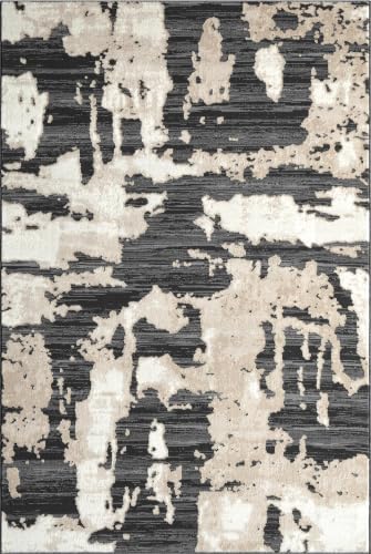 Abani Black and Cream Area Rug | 8' x 10' Tan and Beige Abstract Patt...