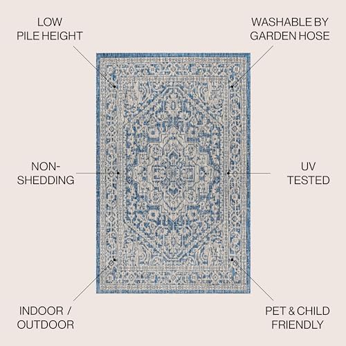 JONATHAN Y Medallion Weave Indoor Outdoor Area Rug 10X14 Navy/Gray, Sinjuri T...