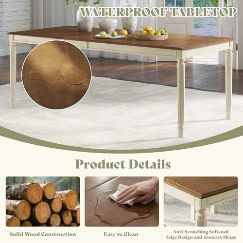 AMERLIFE 9 Piece Farmhouse Dining Table Set with 79" Table, Cream | Soli...