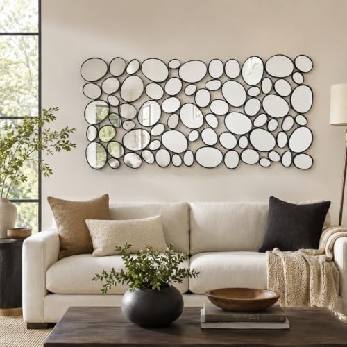 Black Mosaic Wall Mirror, 27.55" x 55" Large Pebble Geometric Decor...