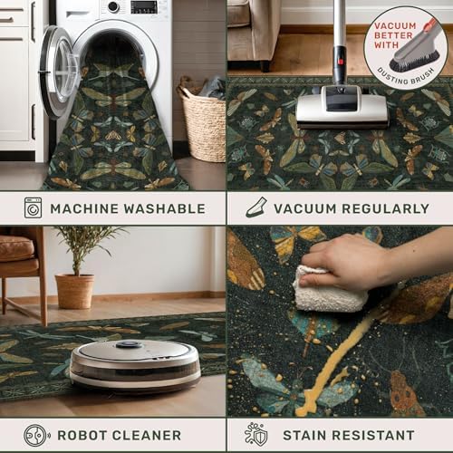 Hazo Haus Dark Green Insect Area Rugs 8x10 for Living Room, Dining Room Under...