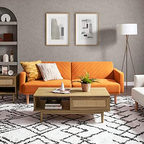 mopio 76.4" Futon (Apricot Velvet, Chevron Styled)