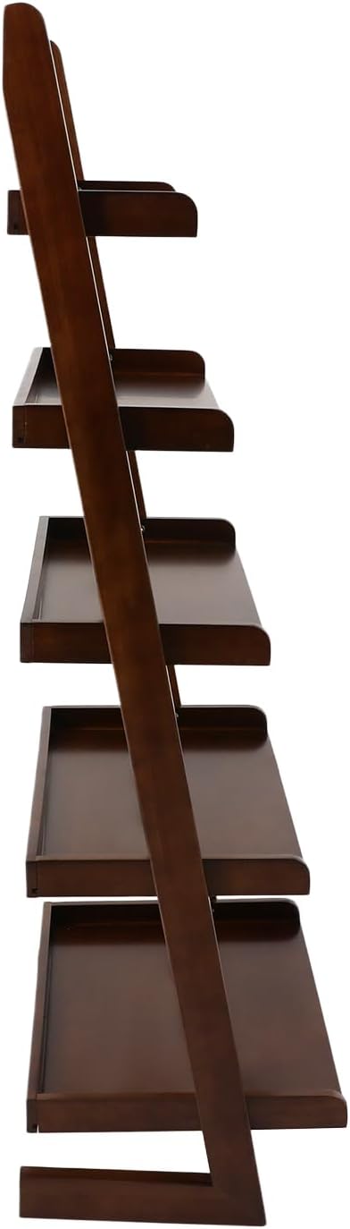 5-Tier Ladder Shelf, Minimalism Wood Ladder Bookshelf L-Shaped Leaning Storag...