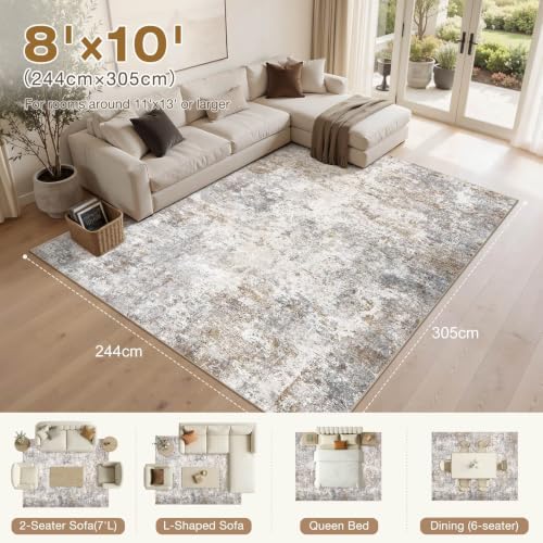 UERMEI 8x10 Area Rug Living Room Rugs - Washable Neutral Modern Abstract Soft...