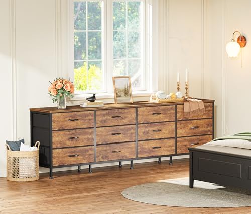 Huuger 70 Inch Dresser for Bedroom, TV Stand for 65, 75, 80 Inch TV, 12 Fabri...