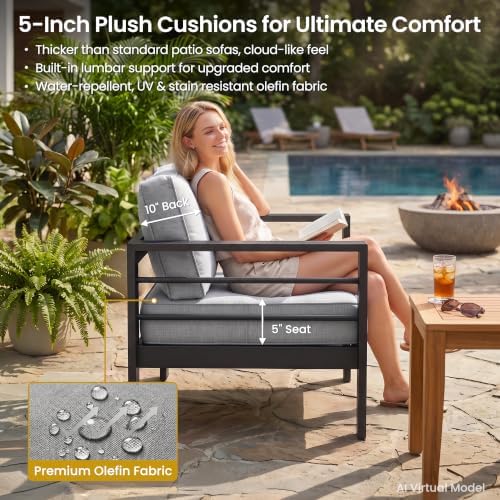 Kiss the Water 3 Seats Aluminum Outdoor Patio Sofa Set, All Weather Rust-Proo...