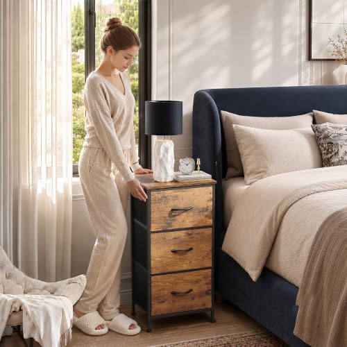 WLIVE Small Dresser Nightstand for Bedroom, 3 Drawers, Rustic Brown