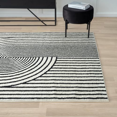 Abani Nuevo Collection Area Rug - Mid-Century Black and White Arch Knot Desig...