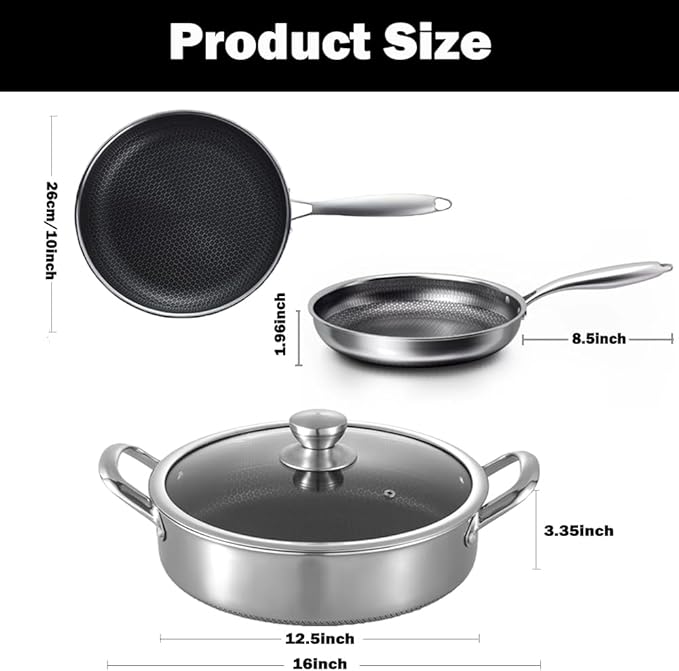 Toutrop Hybrid Stainless Steel Cookware Set-6QT Sauté Pan - Image 7
