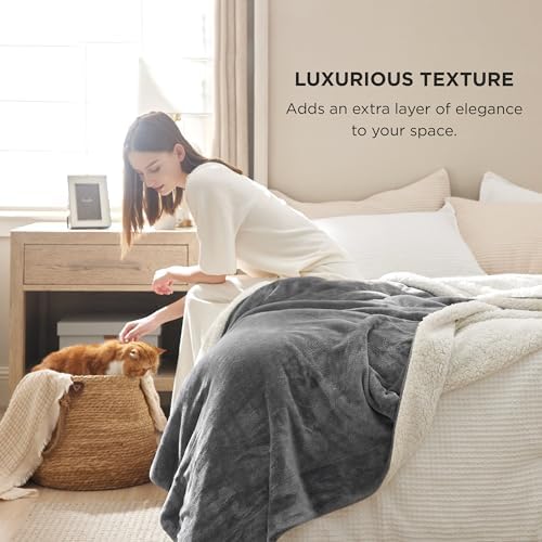 Bedsure GentleSoft Sherpa Fleece Queen Blankets for Bed, Non-Heated, Thick an...