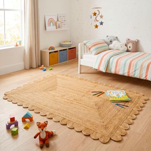 GRUHUM Scalloped Jute Area Rug 5X8ft Natural Handwoven Farmhouse Rug Large