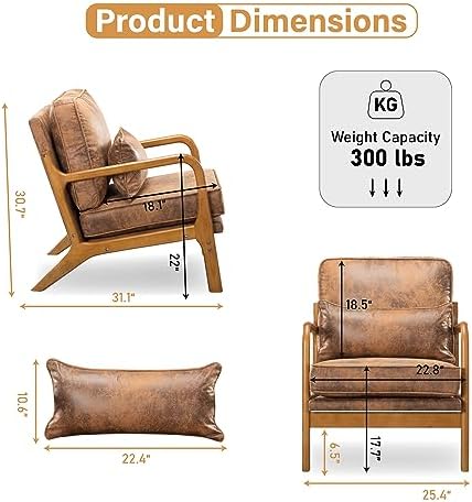 Accent Chair with Cushion, Mid-Century Modern Upholstered Single Reading Armc...