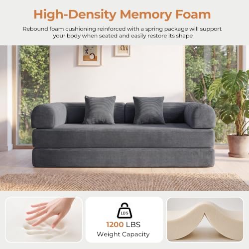 79" Convertible Futon Sofa Bed, Boneless Couch for Living Room