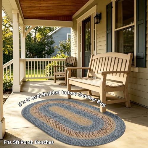 RCTJHOME 3x5 Oval Braided Area Rug Natural Rust Blue Farmhouse Kitchen Mat