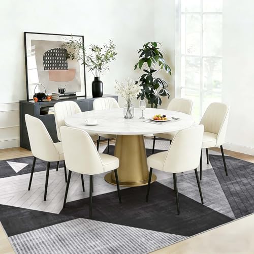 Yinhua Modern Geometric Area Rugs 5x7 Grey Black Rugs for Living Room Washabl...