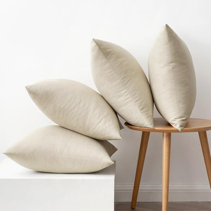 MIULEE Pack of 4 Decorative Outdoor Throw Pillow Covers Linen Waterproof Pillow - Image 6