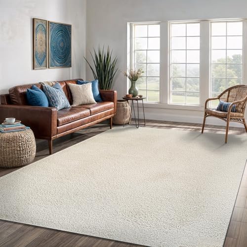 Area Rug 6x9 Bone Washable Indoor Rug Solid Non Slip Easy to Clean Non Sheddi...