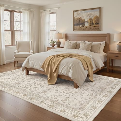 WITSHOCK 10x14 Area Rugs for Living Room Washable Vintage Rug Beige/Brown