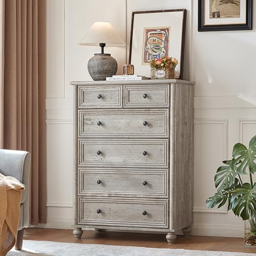 RWYHG Farmhouse 6 Drawer Dresser, 43.5" Tall Chest of Drawers for Bedroom