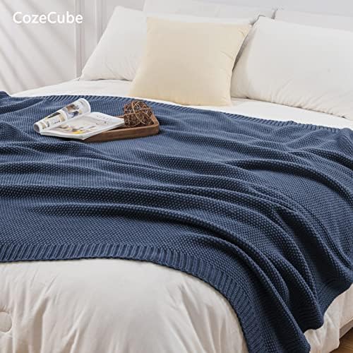 CozeCube Dusty Blue Seed Stitch Throw Blanket 50"x60", Farmhouse Decor