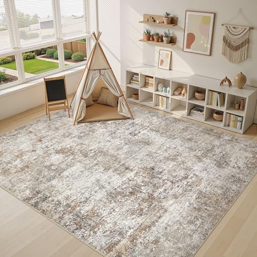 11x12 Area Rugs for Living Room Washable Abstract Rug Brown/Grey