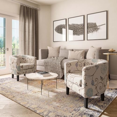 BELLEZE Living Room Chair, Linen Round Accent Barrel Chair, Club Tub Sofa Cha...