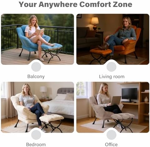 Tiita Lazy Chair with Ottoman, Comfy Reading Accent Chair, Brown