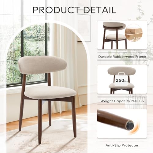 COLAMY Wooden Dining Chairs Set of 2, Upholstered Kitchen Side Chair, Beige