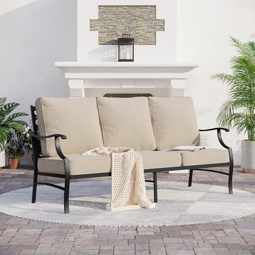 SUNSHINE VALLEY, 3-Seat Outdoor Patio Sofa, Metal Frame, Beige
