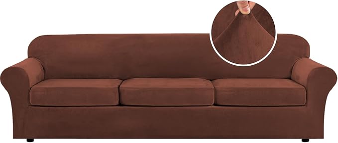 H.VERSAILTEX Modern Velvet Plush 4 Piece High Stretch Sofa Slipcover Furniture by HVERSAILTEX