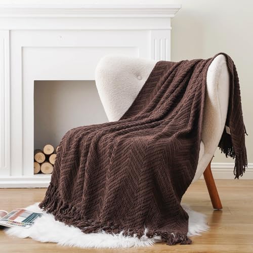 BATTILO HOME Dark Brown Throw Blanket for Couch, Knitted Brown Throw 50'&...