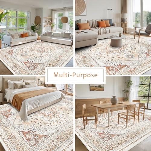Orange Red 8x10 Washable Area Rugs for Living Room,Bedroom,Dining Room