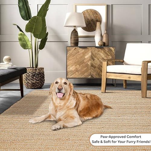Hausattire Jute Braided Area Rug, 5x8 ft, Natural, Handwoven, Reversible