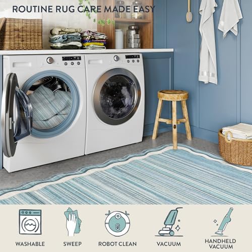 Lahome Estelle Scalloped 8x10 Area Rugs for Living Room, Washable Soft Blue R...