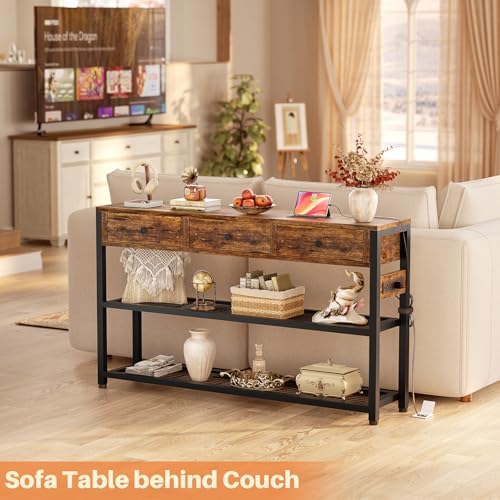 Ecoprsio Entryway Table with Outlets, 47" Console Table with 3 Drawers