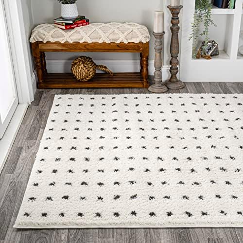 JONATHAN Y Pele Modern Geometric Dot Shag White/Gray Indoor Area Rug, 5x8, Bo...