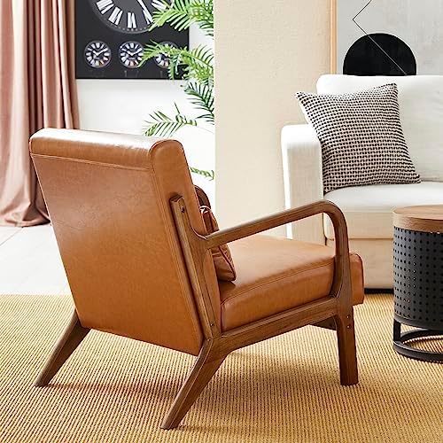 Glitzhome 30" H Mid Century Yellowish Brown Accent Armchair, Single Read...