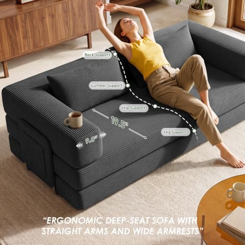 78" 5-in-1 Convertible Futon Sofa Bed, Boneless Couch for Living Room