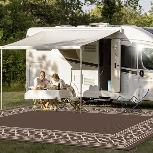 GENIMO Outdoor Rug, Waterproof Plastic Rugs 10'x14' for Camping Coffee