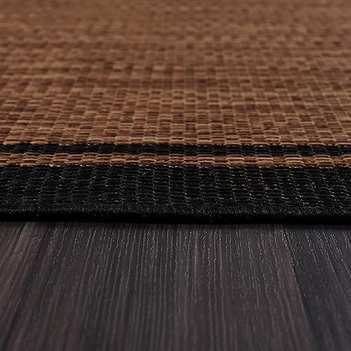 CAMILSON Indoor Outdoor Rug, 8x10 Bordered Nut Brown Black Modern Area Rugs f...