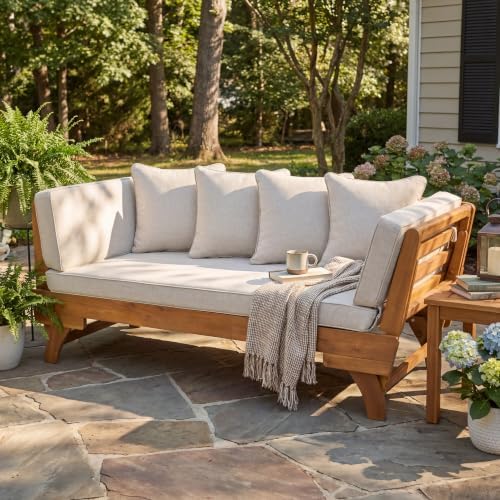 Merax Outdoor Patio Daybed Sofa,3-Seat Sofa with Foldable Arm 4 Back Pillows,...
