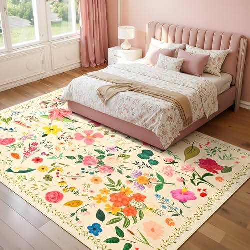 ISEAU 6x9 Area Rug for Living Room,Washable Rugs for Bedroom Dorm, Beige